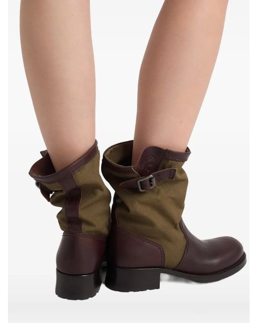 Prada Brown Bottines En Cuir Et Toile
