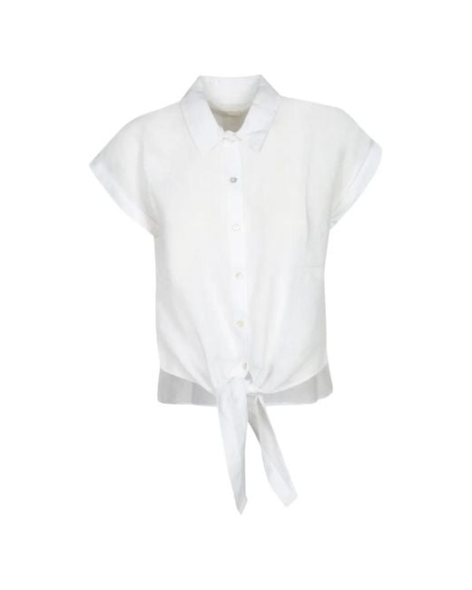 120% Lino White Chemise À Taille Nouée