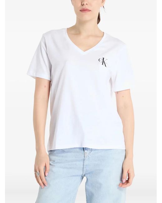 Calvin Klein White T-Shirt Mit V-Ausschnitt