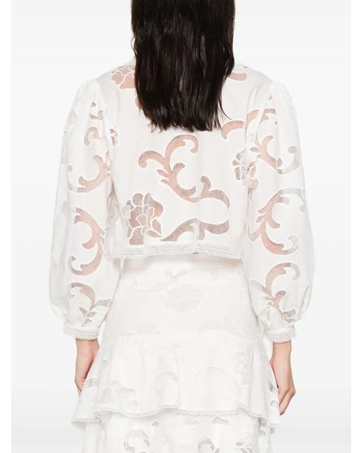 Sandro White Floral Lace-Up Top