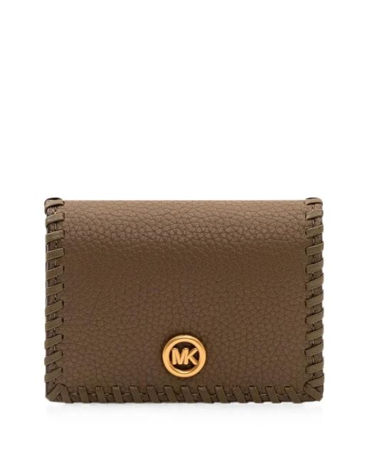 MICHAEL Michael Kors Brown Whipstitch-Trim Leather Card Case
