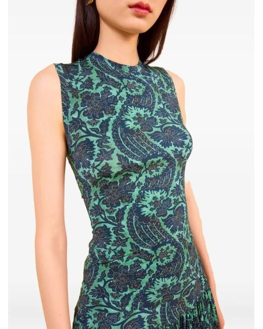 Ulla Johnson Green Abstract-Print Sleeveless Midi Day Dress