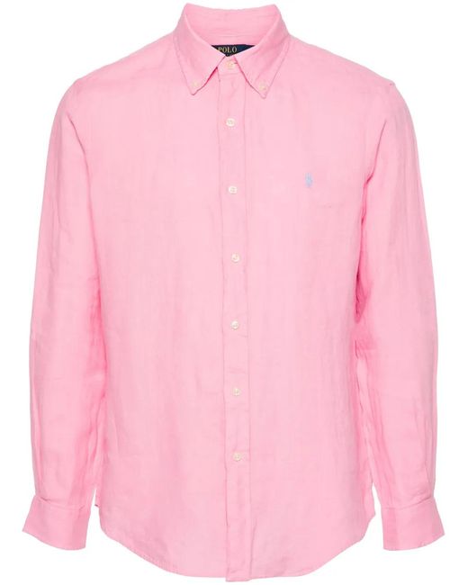 Polo Ralph Lauren Pink Polo Pony-Embroidered Linen Shirt for men