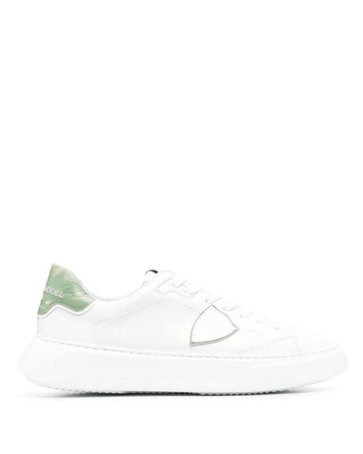 Philippe Model White Logo-Patch Low-Top Sneakers for men