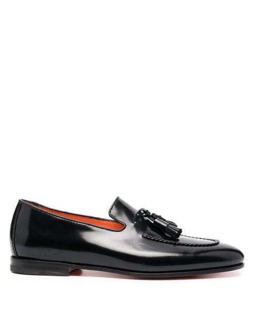 メンズ Santoni タッセル レザーローファー Black