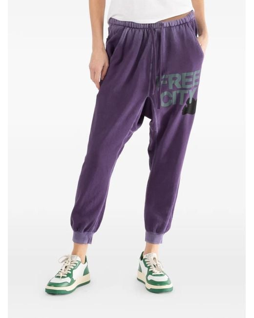 Freecity Purple Drawstring Lettering Track Pants
