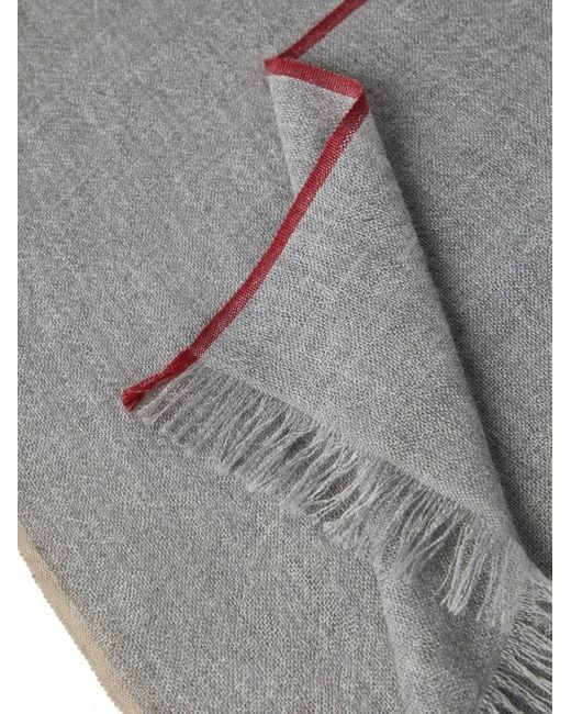 Brunello Cucinelli Gray Fringed Cashmere-Silk Scarf for men