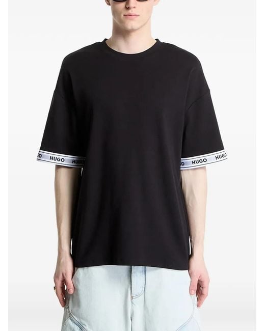 HUGO Black Logo-Trim T-Shirt for men