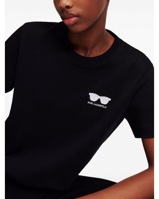 Karl Lagerfeld Black Sunglasses-print Organic-cotton T-shirt