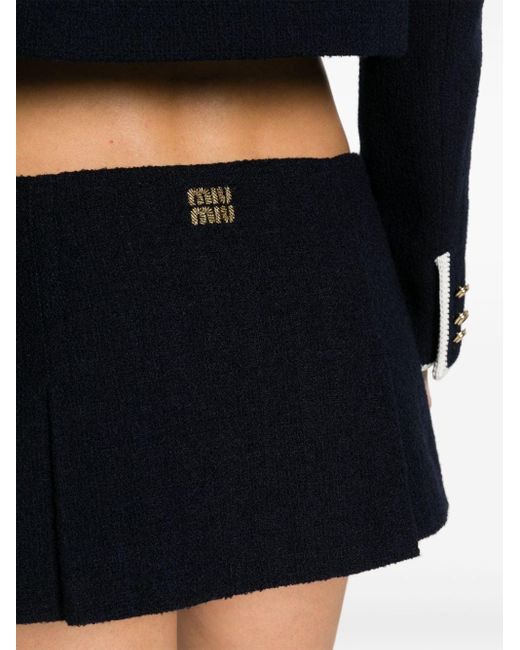 Miu Miu Tweed Rok Met Geplooid Detail in het Black