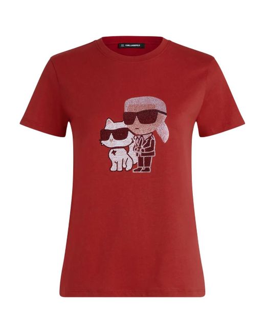 Karl Lagerfeld Red Choupette T-Shirt mit Strass