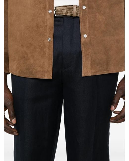 Zegna Blue Pleat-Detail Trousers for men