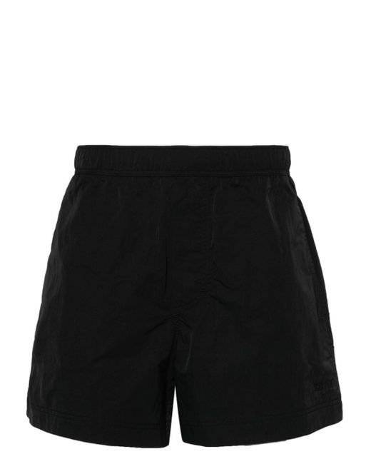 Zegna Black Embroidered-Logo Swim Shorts for men