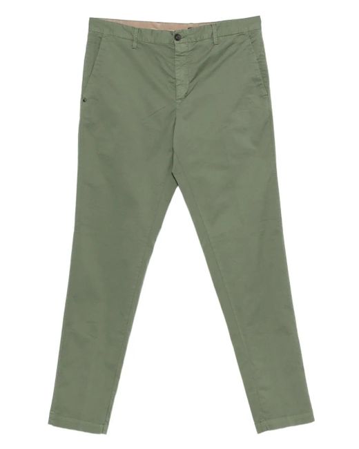 White Sand Green Flat-Front Cotton Trousers for men