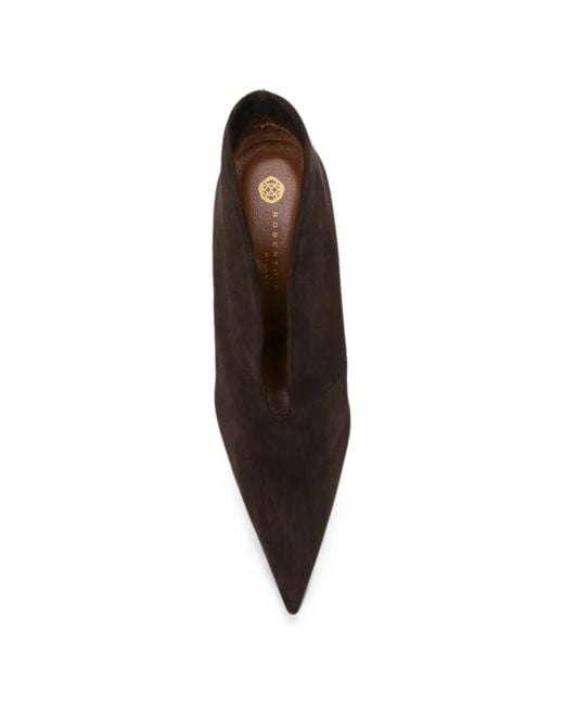 Roberto Festa Black Pointed-Toe V-Cut Leather Ankle Boots