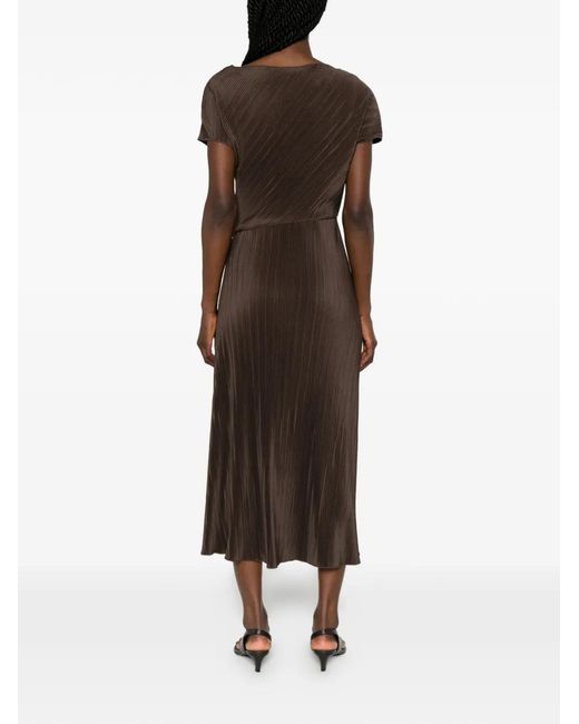 Vince Brown Pleated Twist-Detail Midi Dress