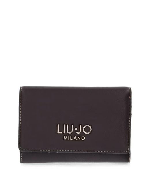 Liu Jo Black Logo-Plaque Topstitched Wallet