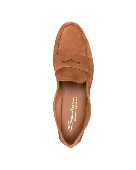 Santoni Brown Mocassins En Daim À Entaille Penny