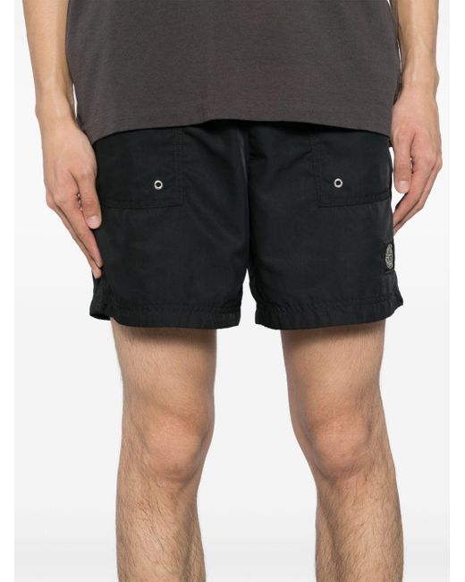 Stone Island Black Compass-Appliqué Short for men