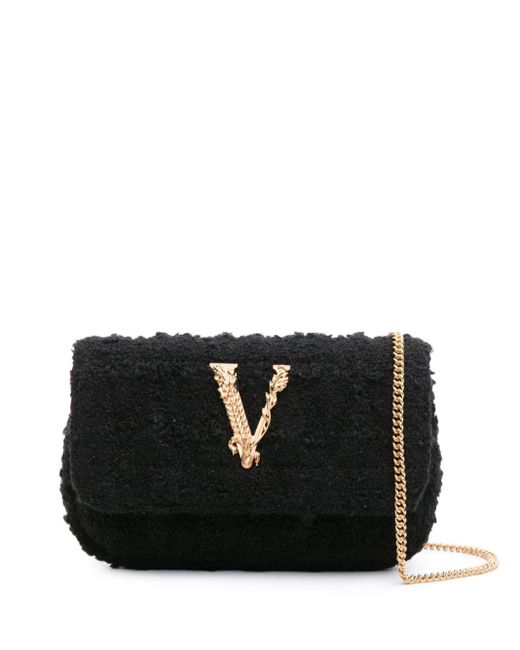Versace Black Virtus Bouclé Crossbody Bag - Women's - Polyamide/virgin Wool/lamb Skin/mohair