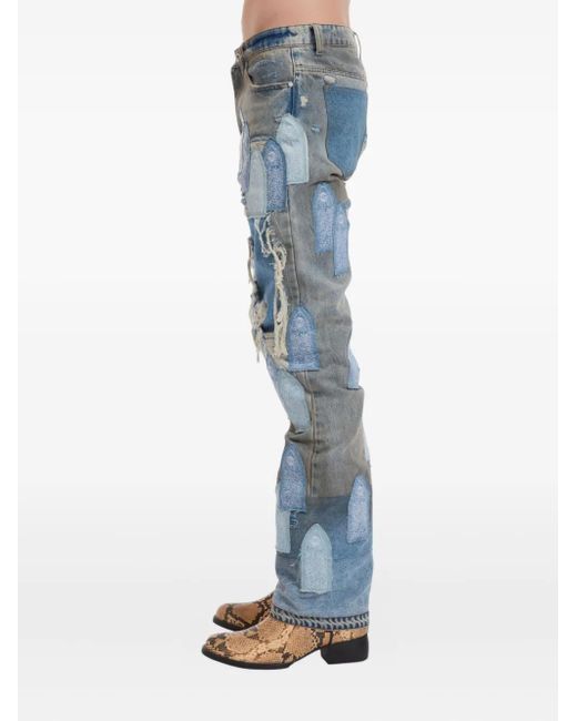 Who Decides War Blue Patched Arch Jeans for men