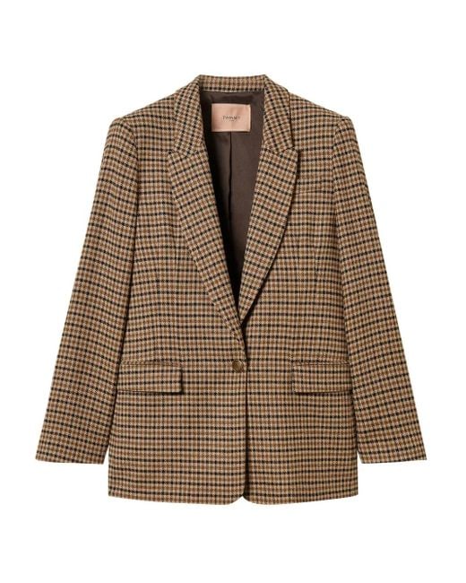 Twinset Brown Checked-Print Single-Breasted Blazer