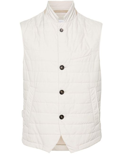 Eleventy White Padded Button-up Gilet for men