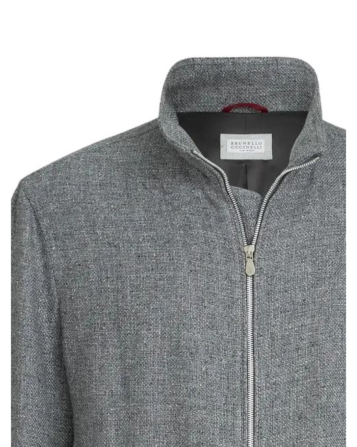 Brunello Cucinelli Gray Mélange-Effect Zip-Up Jacket