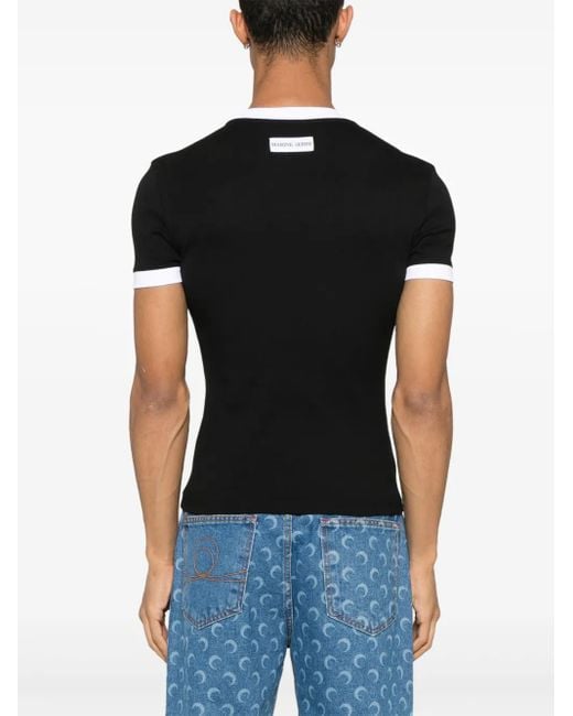 MARINE SERRE Black Crescent Moon-Embroidered T-Shirt for men