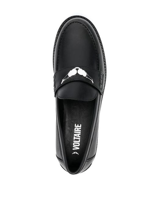 Zadig & Voltaire Black Wings-Plaque Leather Loafers