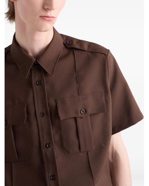 Prada Brown Patch-Pocket Short-Sleeve Shirt for men