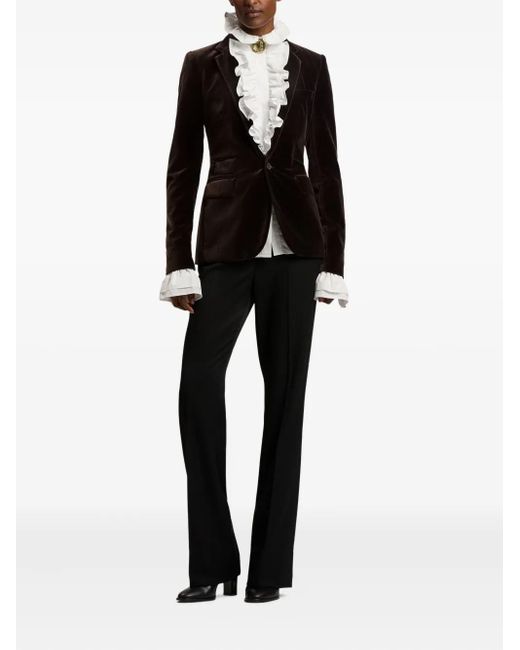 Ralph Lauren Black Ruffle-Detail Velvet Blazer