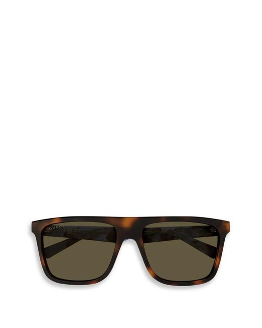 Gucci Black Tortoiseshell-Effect Rectangle-Frame Sunglasses