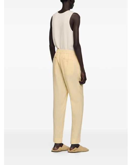 Sandro White Elasticated Linen Trousers for men
