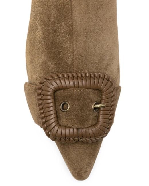 Roberto Festa Brown Buckle-Detail Pointed-Toe Leather Ankle Boots