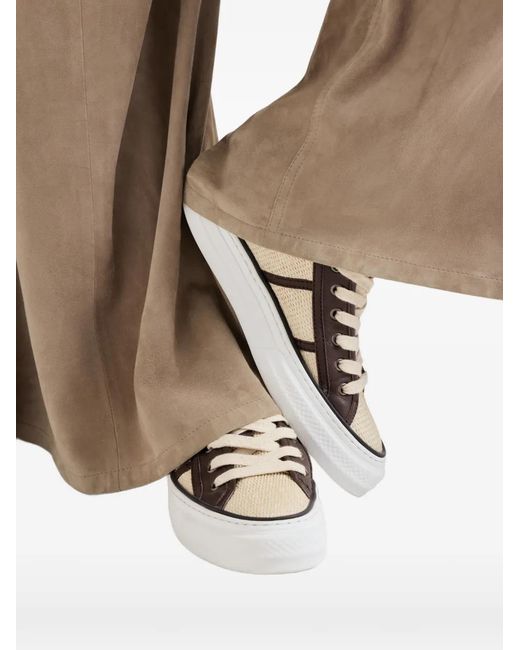 Brunello Cucinelli White Techno Raffia Sneakers With Shiny Tab