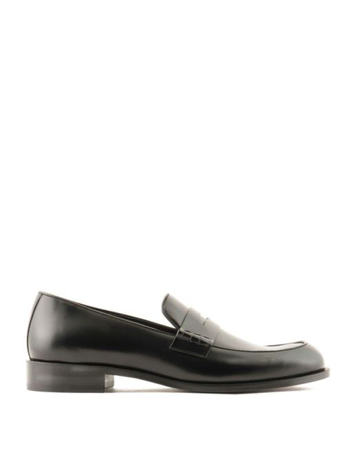 Giorgio Armani Black Almond-toe Leather Loafers for men