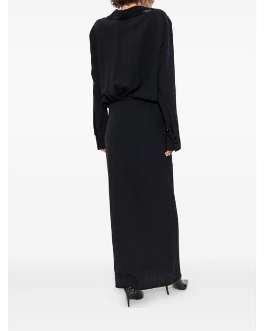The Attico Black Wrap-Front Split Maxi Dress