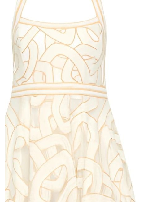 Rebecca Vallance White Irena Halter-Neck Embroidered-Pattern Midi Dress