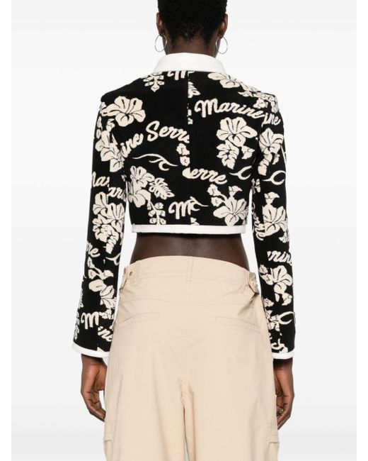 MARINE SERRE Black Patterned-jacquard Cropped Jacket