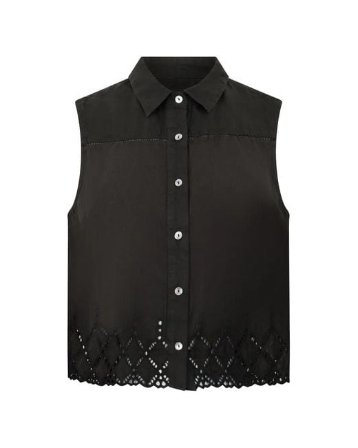 120% Lino Black Buttoned Openwork Shirt