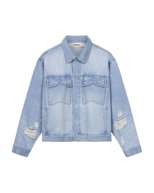 ROUGH Blue Distressed Denim Jacket for men