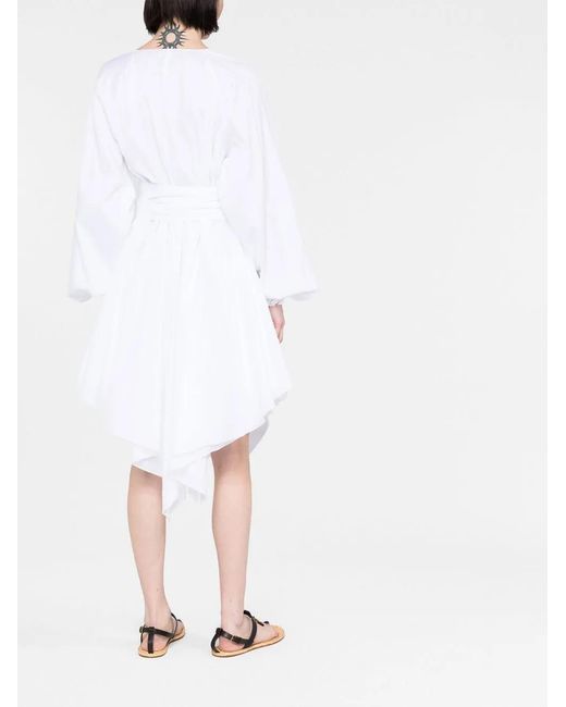 Alexandre Vauthier White Ruched-Detail Long-Sleeve Midi Dress