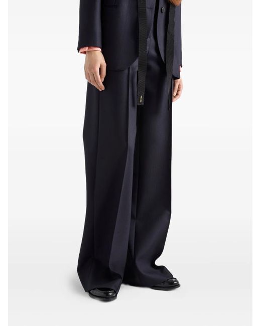 Prada Blue Fischgräten-Hose mit Triangel-Logo