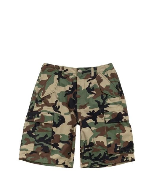 Stussy Green Camouflage-Print Ripstop Shorts for men