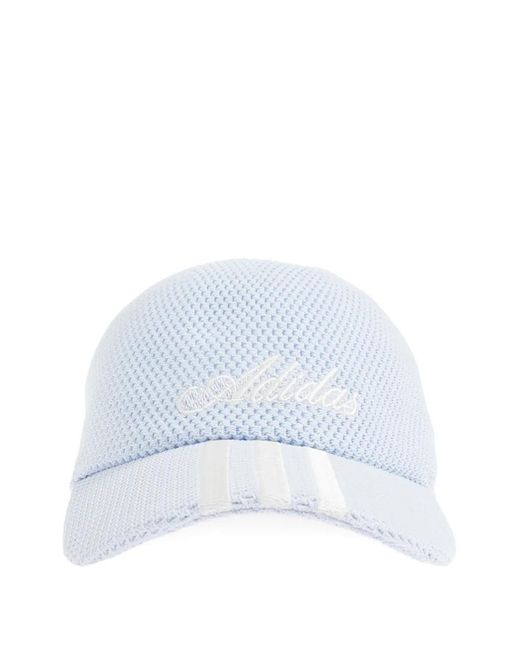Adidas White Logo-Embroidered Striped Baseball Cap