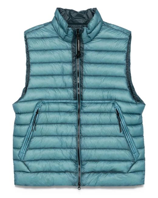 C P Company Blue Quilted Front-Zip Vest for men