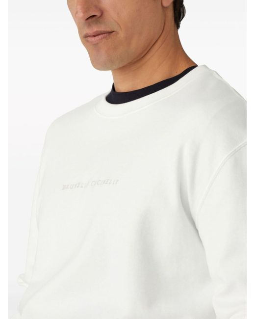 Brunello Cucinelli Sweater Met Geborduurd Logo in het White voor heren