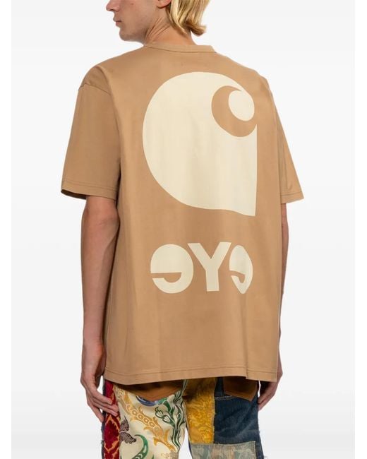 Junya Watanabe Natural X Carhartt Logo-Print Cotton T-Shirt for men