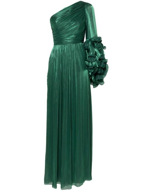 Ruffled georgette gown Costarellos de color Green